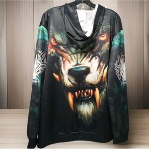 Angry Wolf 3D All Over Print Hooded Pullover Longsleeve Shirt 1XL